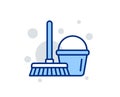 Cleaning bucket with mop line icon. Vector