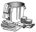 Cleaning bucket with set of cleaning supplies Royalty Free Stock Photo