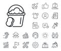 Cleaning bucket with sponge line icon. Salaryman, gender equality and alert bell. Vector