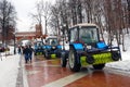 Cleaning cars clean the road in Tsaritsyno park in Moscow