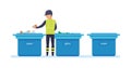 Cleaning city. Household waste, recycling. Employee of service collect garbage.