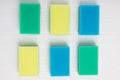Cleaning, cleanliness, hygiene. Colored sponges on a white background