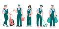 Cleaning company staff cartoon characters - women and men, cartoon vector isolated