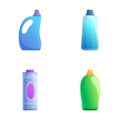 Cleaning concept icons set cartoon vector. Various plastic detergent bottle