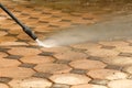 Cleaning concrete block floor