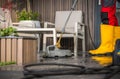 Cleaning Concrete Surface Patio with a Pressure Washer Royalty Free Stock Photo