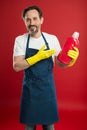 Cleaning day today. Bearded guy cleaning home. Cleanliness and order. Cleaning service and household duty. So dirty. Man Royalty Free Stock Photo