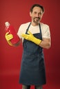 Cleaning day today. Bearded guy cleaning home. Cleanliness and order. Cleaning service and household duty. So dirty. Man Royalty Free Stock Photo