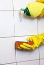 Cleaning of dirty old tiles in a bathroom Royalty Free Stock Photo