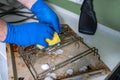 Cleaning a dirty oven in the kitchen Royalty Free Stock Photo