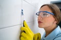 Cleaning Dirty Tile Grout In Bathroom Royalty Free Stock Photo