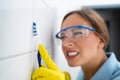 Cleaning Dirty Tile Grout In Bathroom Royalty Free Stock Photo