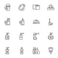 Cleaning and disinfection line icons set