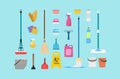 Cleaning and disinfection tools and products. Clean floor, vector sanitary and hygiene products, household tool