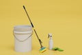 cleaning equipment. bucket, floor mop, dust remover and gloves. 3d render