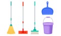 Cleaning Equipment with Bucket, Mop and Shovel Vector Set Royalty Free Stock Photo