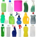 Cleaning equipment . colored plastic bottles with Royalty Free Stock Photo