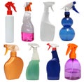 Cleaning equipment . colored plastic bottles with Royalty Free Stock Photo