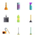 Cleaning equipment icon set, cartoon style Royalty Free Stock Photo