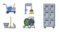 Cleaning Equipment and Storage Lockers Vector Set Royalty Free Stock Photo