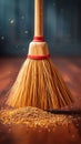 Cleaning essentials Broom sweeping away dust, promoting household cleanliness