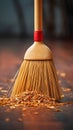 Cleaning essentials Broom sweeping away dust, promoting household cleanliness