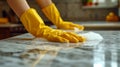 A cleaning expert works methodically, conquering kitchen messes, restoring countertops Royalty Free Stock Photo