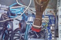 Cleaning fan and motherboard of desktop computer Royalty Free Stock Photo