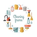 Cleaning flat multicolored vector circle frame. Minimalistic design.