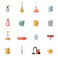 Cleaning flat multicolored vector icons set. Minimalistic design.