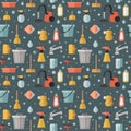 Cleaning flat multicolored vector seamless pattern. Minimalistic design.