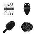 Cleaning, food and or web icon in black style.history, sleep icons in set collection.