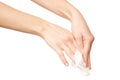 Cleaning hands with antibacterial wet wipes