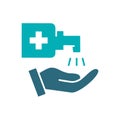 Cleaning hands with disinfectant colored icon. Hygiene, disinfection product symbol