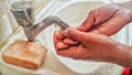 Cleaning of hands to avoid corona virus infection. rubbing nails and fingers. Royalty Free Stock Photo