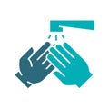 Cleaning hands with water colored icon. Washing and disinfection, hygiene symbol.
