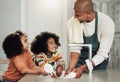 Cleaning, help and happy with black family in kitchen for bonding, hygiene or teaching. Smile, support and natural with Royalty Free Stock Photo