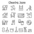 Cleaning house & Hygiene icon set in thin line style Royalty Free Stock Photo