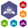 Cleaning house icons vector hexahedron Royalty Free Stock Photo