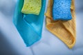 Cleaning household washcloth sponges on white surface Royalty Free Stock Photo