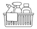 Cleaning and hygiene equipment icons in black and white