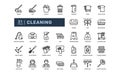 Cleaning hygiene routine housework detailed thin line outline icon set. simple vector illustration