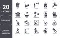 cleaning icon set. include creative elements as bin, wiper, hand soap, glass cleaning, cleaning spray, toilet brush filled icons