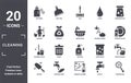 cleaning icon set. include creative elements as softener, preservatives, washing hands, sanitize, washing hand, cleaning tools