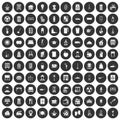 100 cleaning icons set black circle Royalty Free Stock Photo