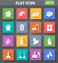 Cleaning Icons set in flat style with long shadows. Royalty Free Stock Photo