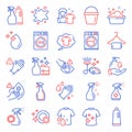 Cleaning icons set. Included icon as Clean dishes, Bucket, Cleanser spray. Vector Royalty Free Stock Photo