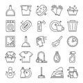 Cleaning icons set isolated. Bucket, mop, spray