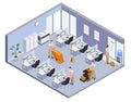 Cleaning isometric and colored composition with isolated office room and cleaners work vector Royalty Free Stock Photo