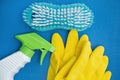 Cleaning items on a blue background